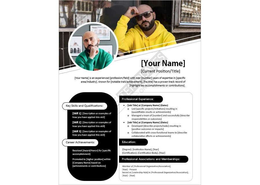 One Page Personal Biography Template in MS Word Format