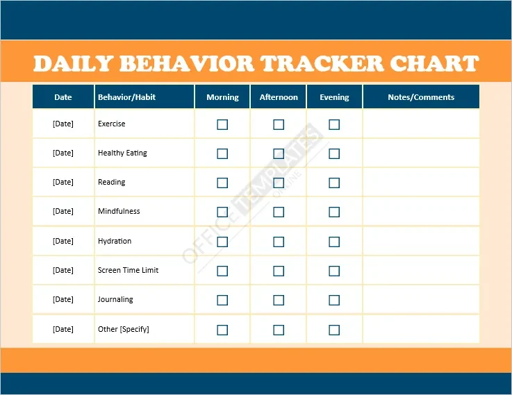 Daily Behavior Tracker Chart Template