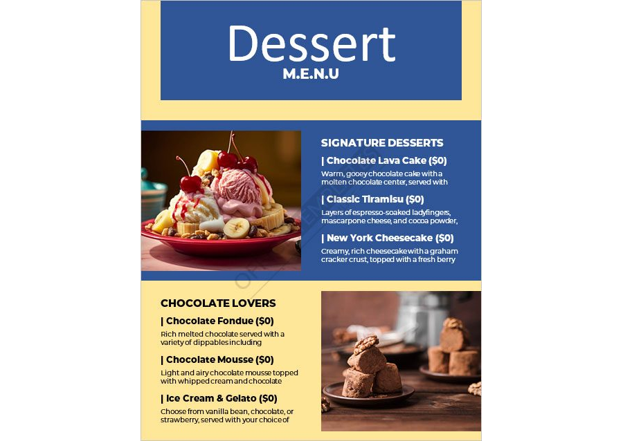 Dessert Menu Template
