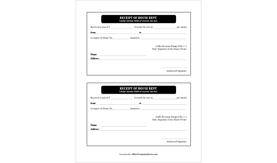 House/Apartment Rent Receipt Template