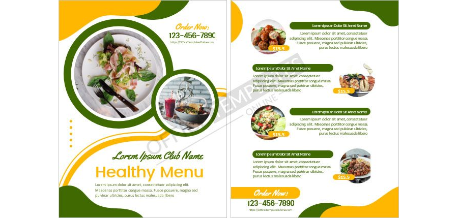 Club Cafe Menu Format for MS Word
