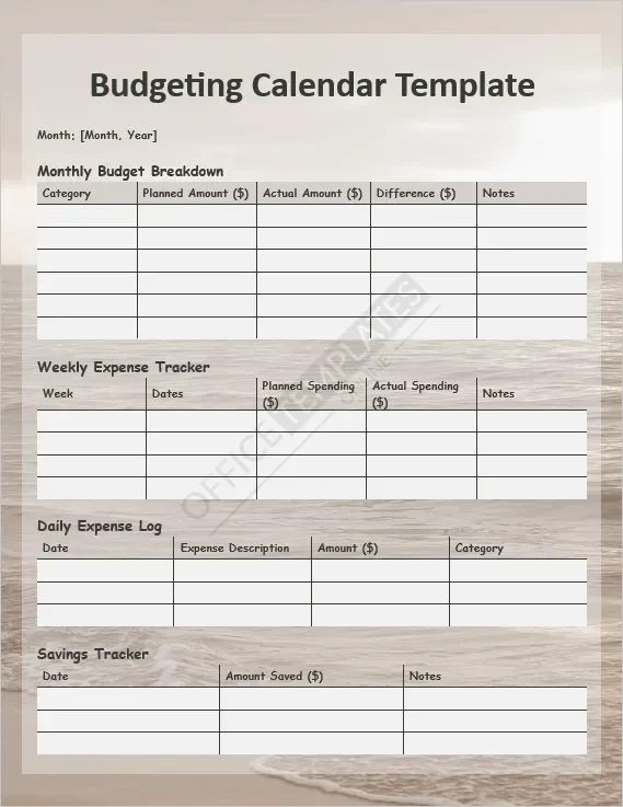 Budgeting Calendar Template