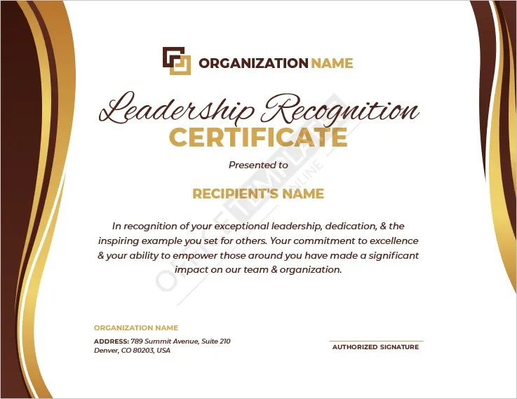 Leadership Recognition Certificate Template