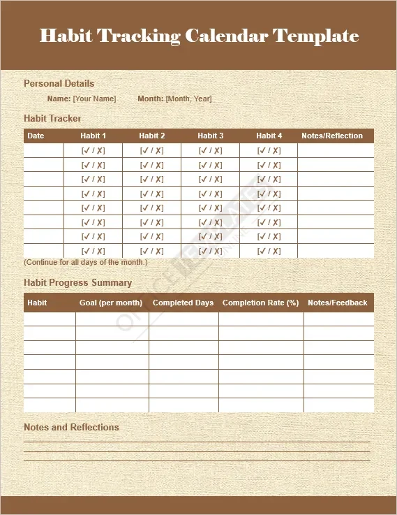 Habit Tracking Calendar Template