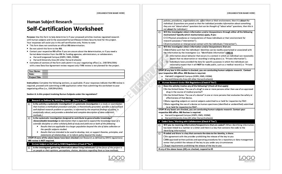 Human Subject Research Self-Certification Worksheet