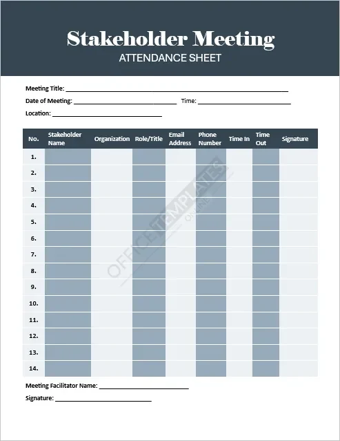 Stakeholder Meeting Attendance Sheet Template
