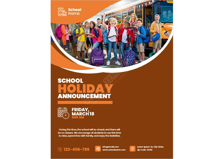 School Holiday Announcement Flyer Template