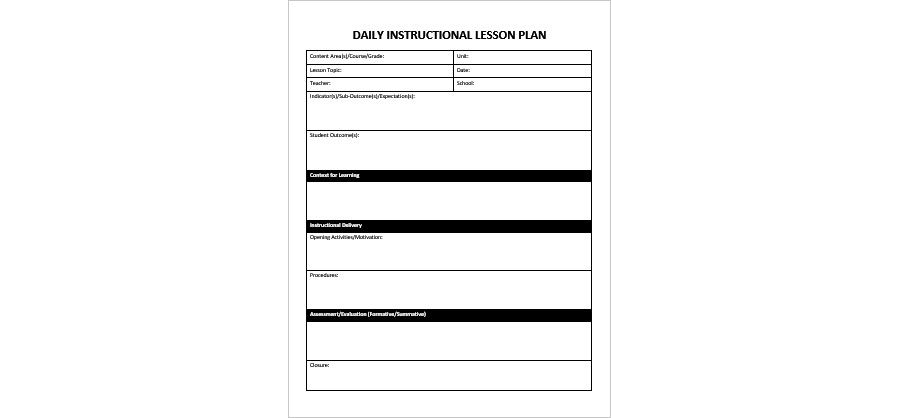 Download Generic Lesson Plan Format in Microsoft Word