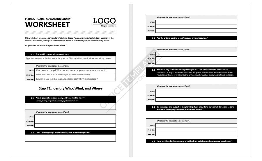 Road Pricing Equity Worksheet