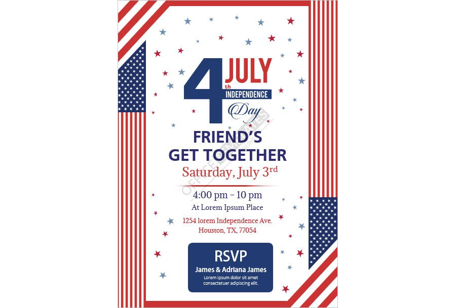 4th of July Friend Get Together Party Invitation Template for MS Word