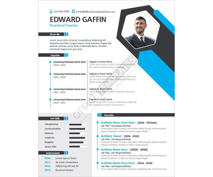 Pre-School Teacher Resume Template for MS Word