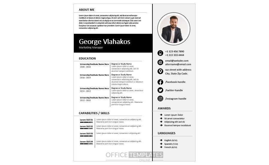 Download Marketing manager CV/Resume Template for Freshers in Microsoft Word