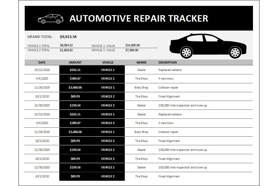 Download Car Repair Tracker Template
