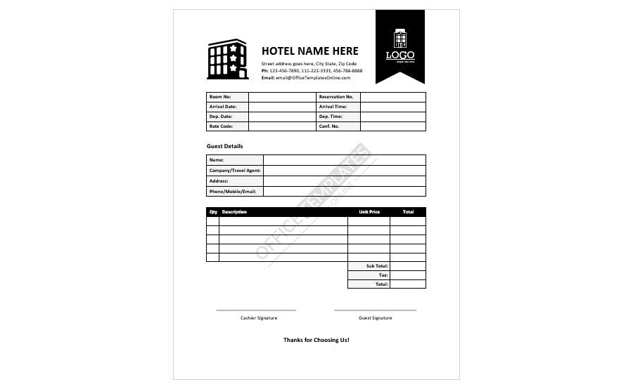 Download Hotel Receipt Template for Microsoft Word