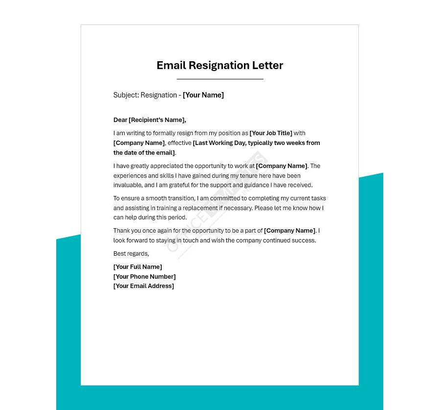 Email Resignation Letter Template