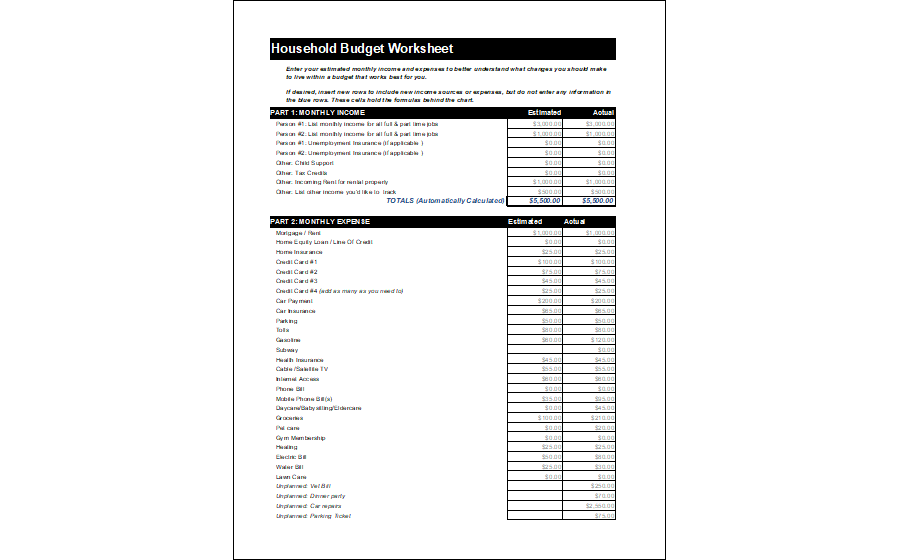 Household Budget/Cash-flow