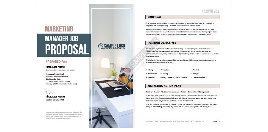 Download MS Word Marketing Manager Job Proposal Format