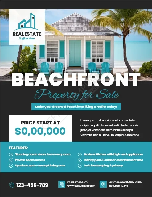 Beachfront Property for Sale Flyer Template