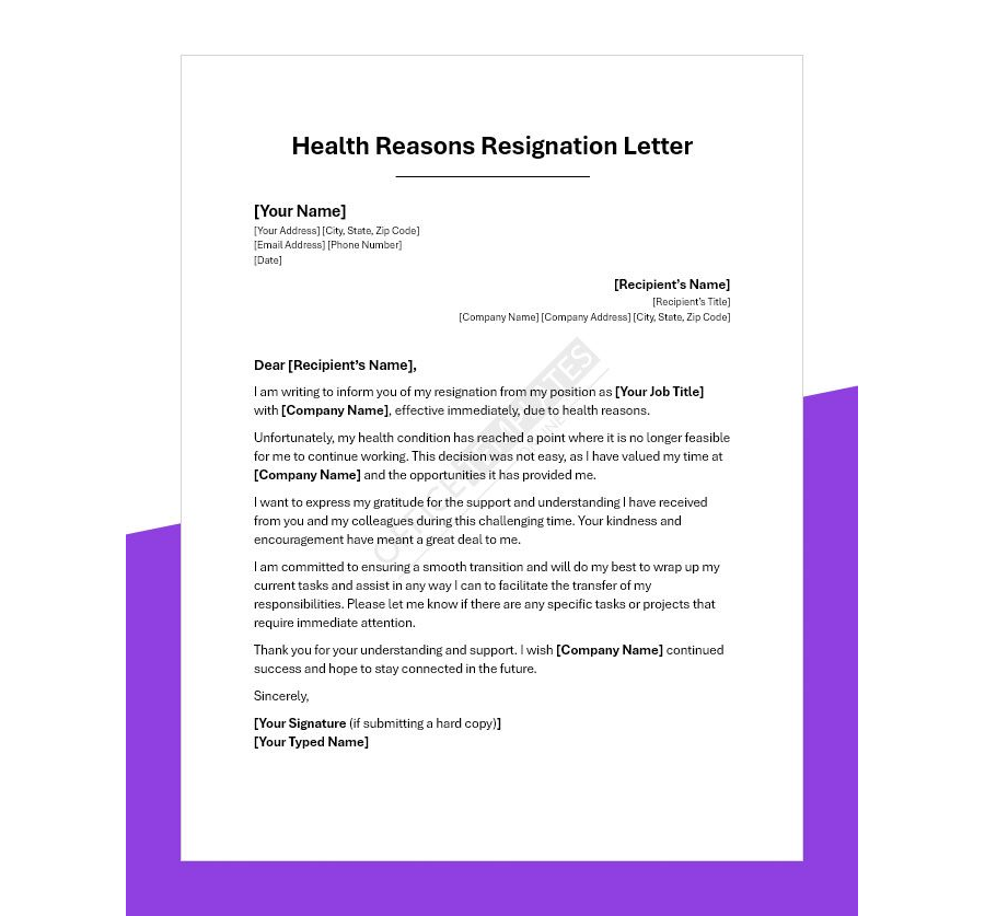 Health Reasons Resignation Letter