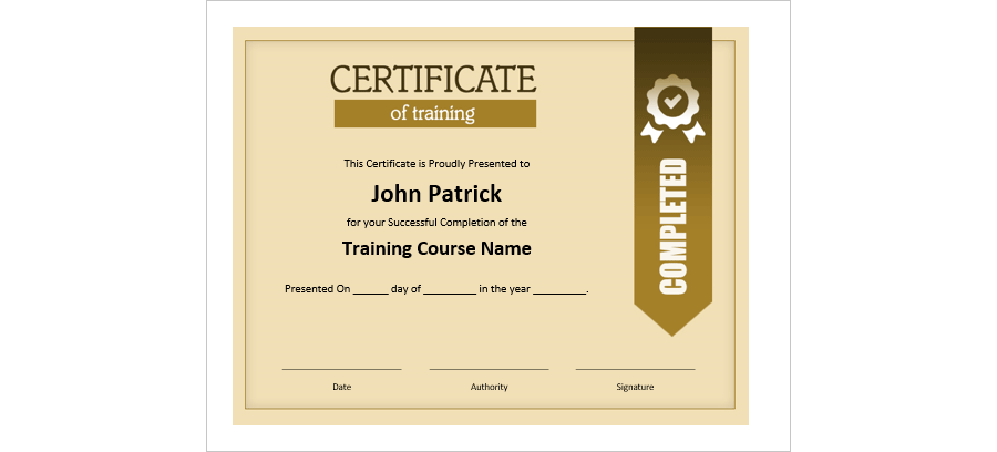 MS Word Training Certificate