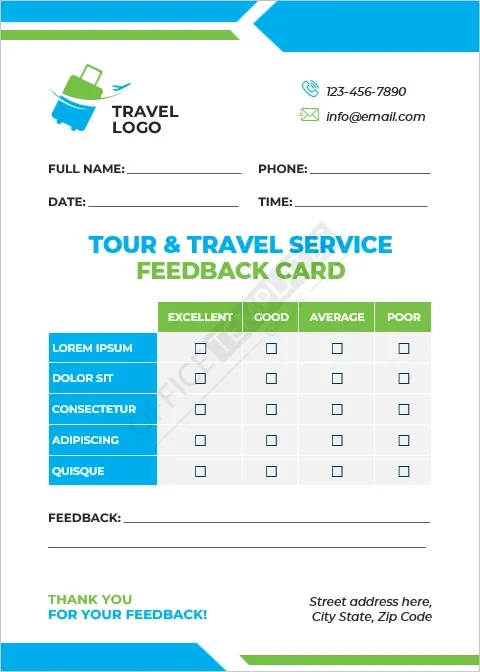 Tour and Travel Service Feedback Card Template