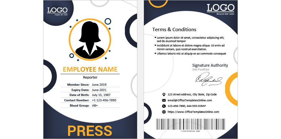 Download Press Reporter Identity/Badge Card Template for MS Word