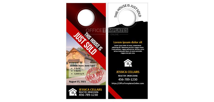 Download Real Estate / Just Sold Door Hanger Design for MS Word