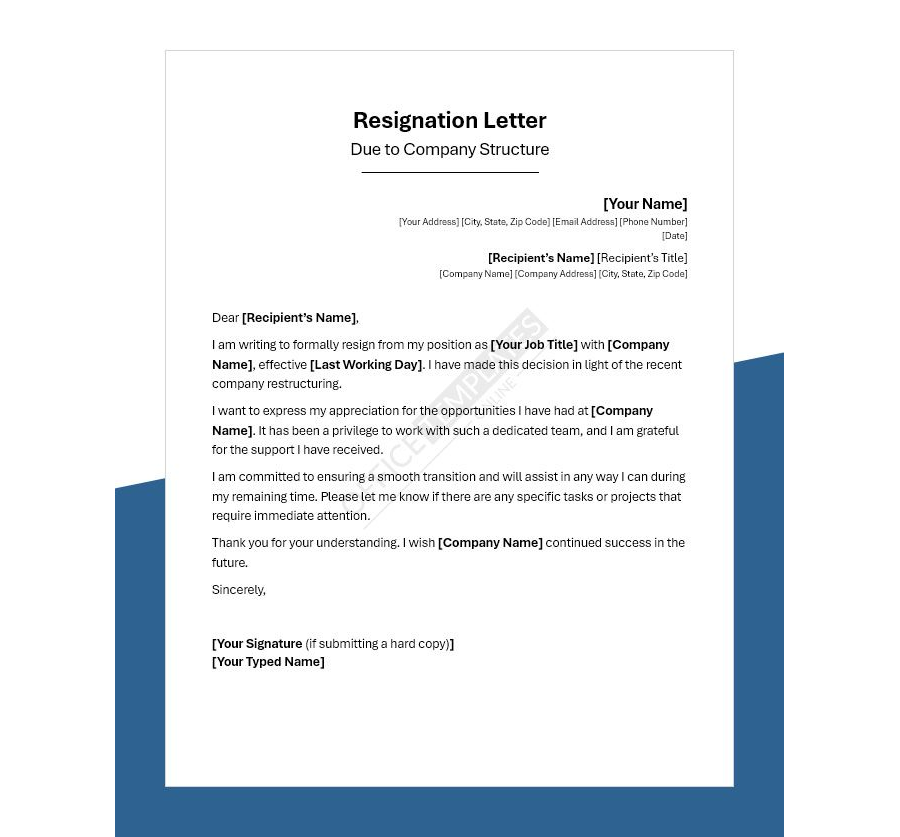 Resignation Letter Due to Company Restructure