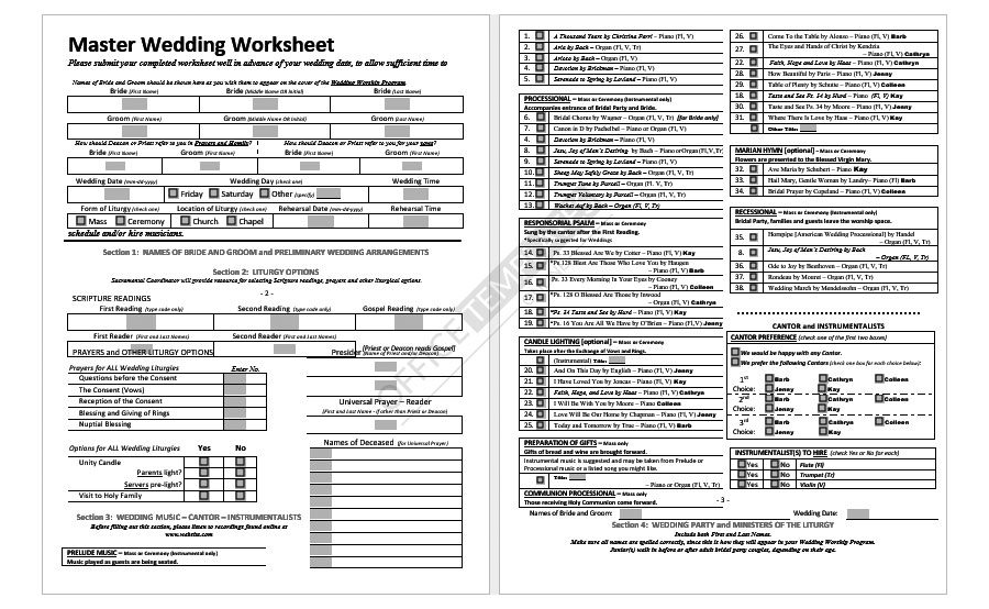 Master Wedding Worksheet