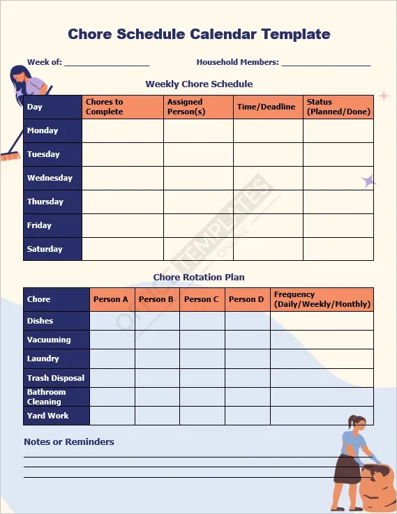 Chore Schedule Calendar Template