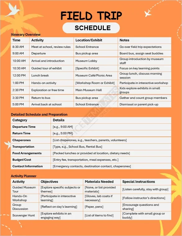 Field Trip Schedule