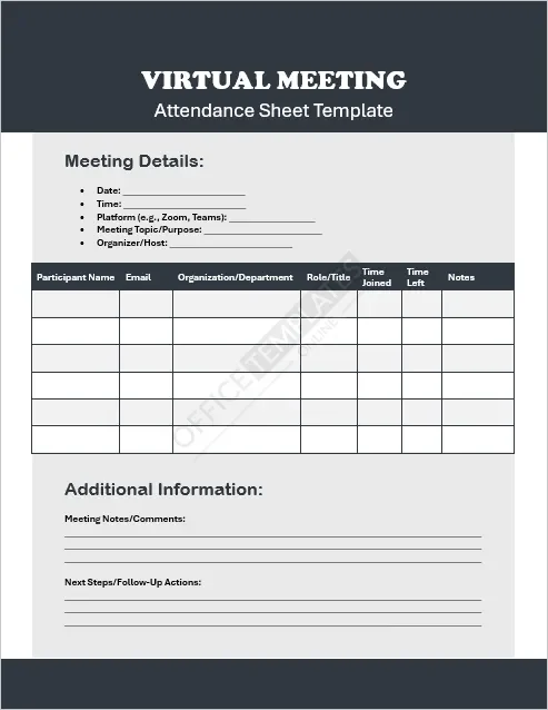 Virtual Meeting Attendance Sheet Template