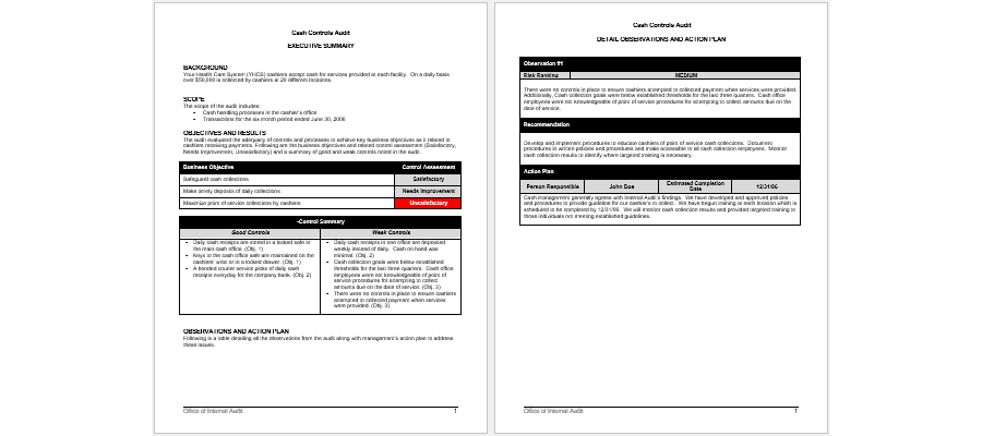 Cash Controls Sample Audit Report