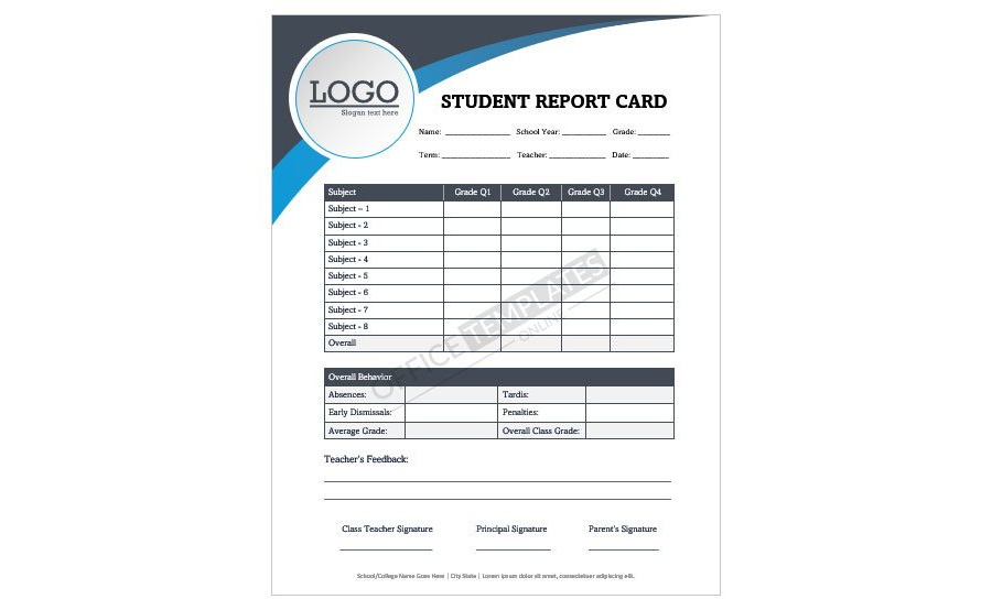 Download Printable Student Report Card Format in MS Word