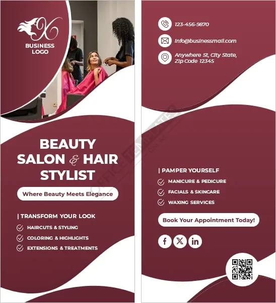 Beauty Salon or Hair Stylist Services Rack Card Template