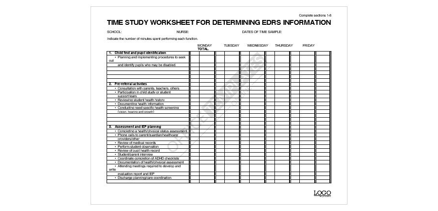 Time Study Worksheet for Determining EDRS Information
