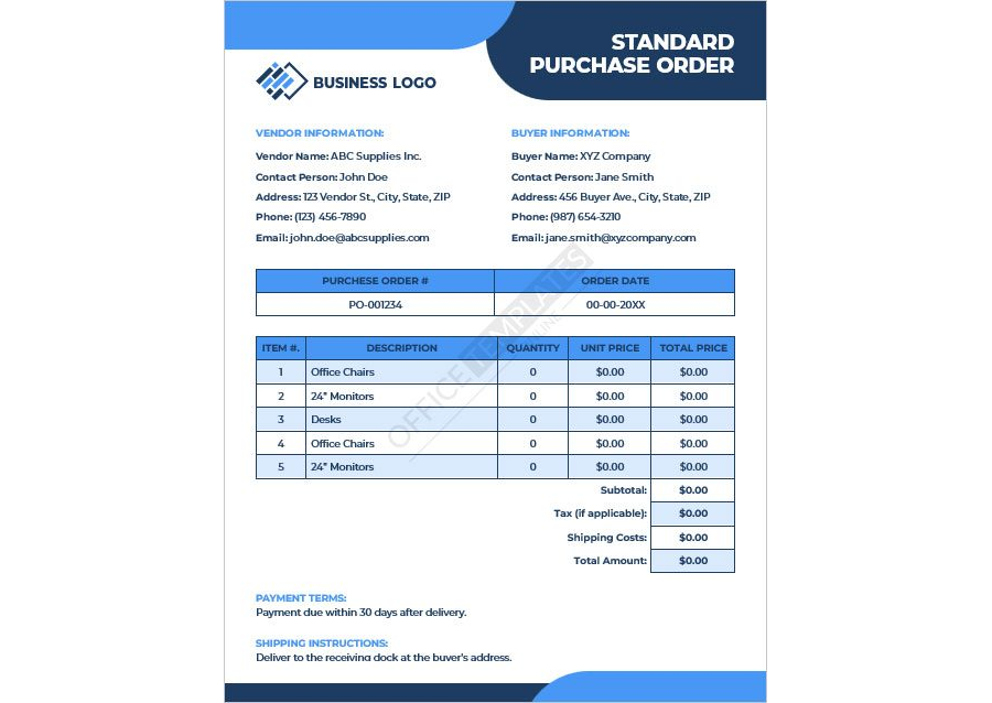 Standard Purchase Order Template