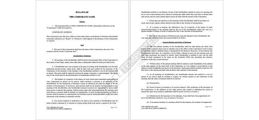 Download Corporate Bylaws Format 01