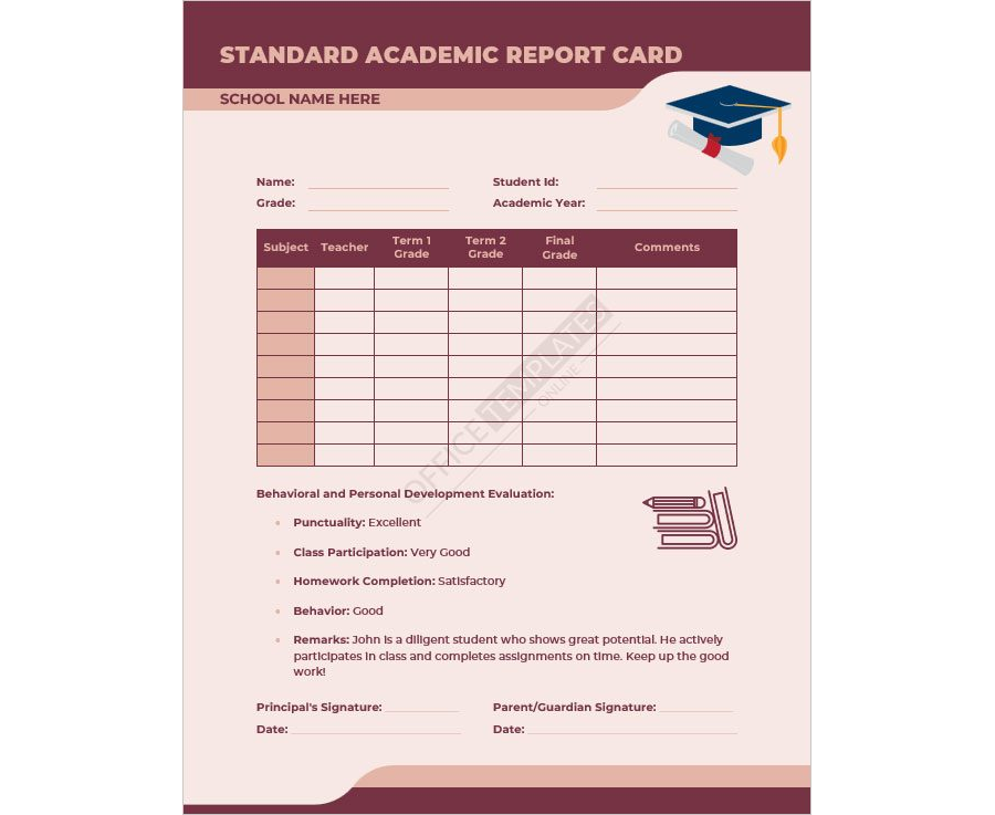 Standard Academic Report Card Template