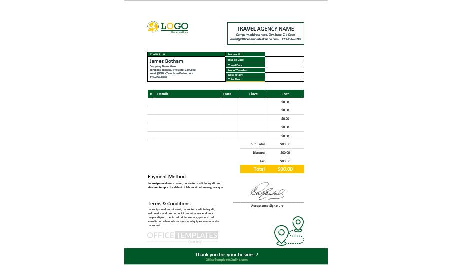 Download MS Word Travel Invoice Template