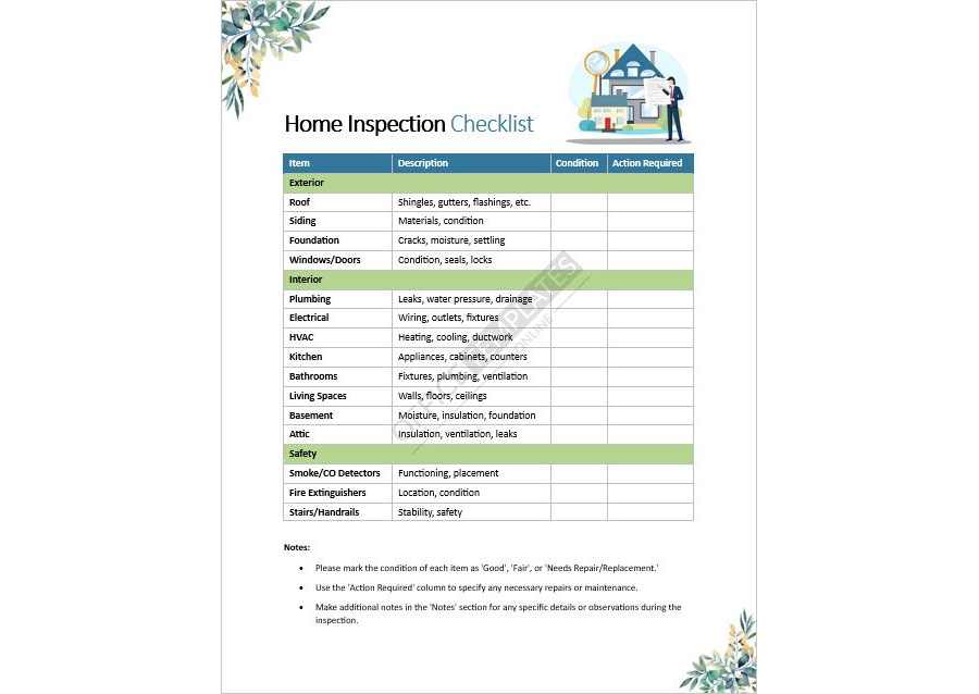 Home Inspection Checklist Template