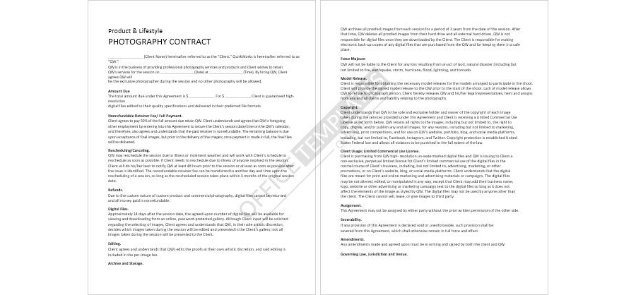 Product Photography Contract Template
