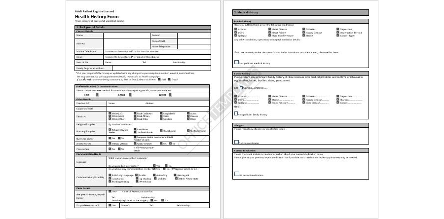 Adult Registration & Health History Form
