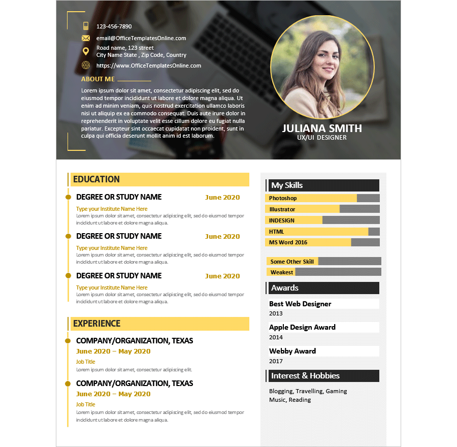Download Creative MS Word Resume/CV Template for Designers
