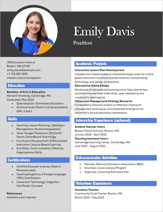 Teaching Fresher Resume Template
