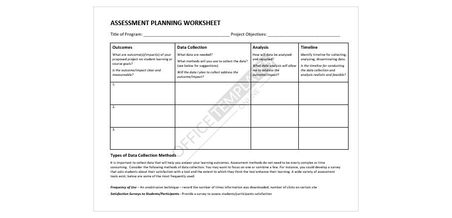 Assessment Planning Worksheet