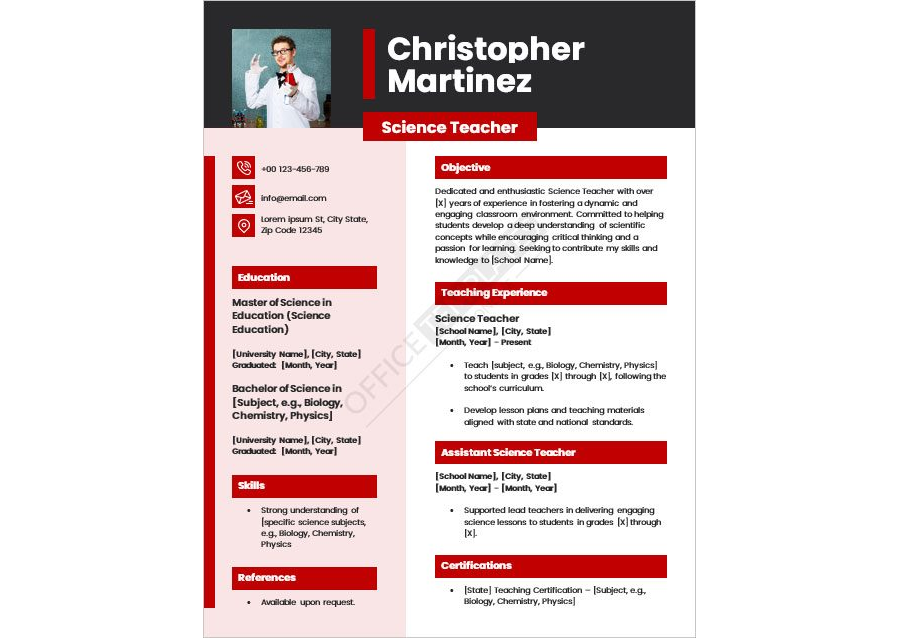 Science Teacher Resume Template
