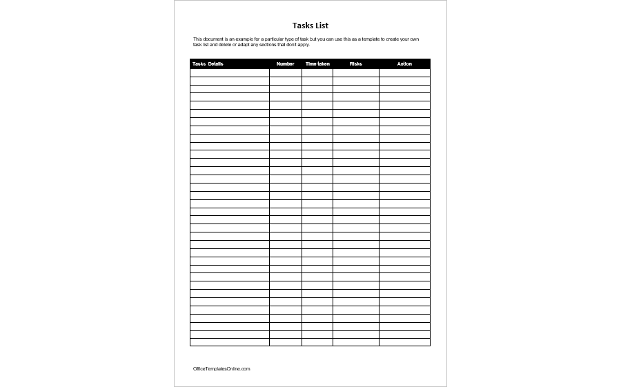 Tasks List Template