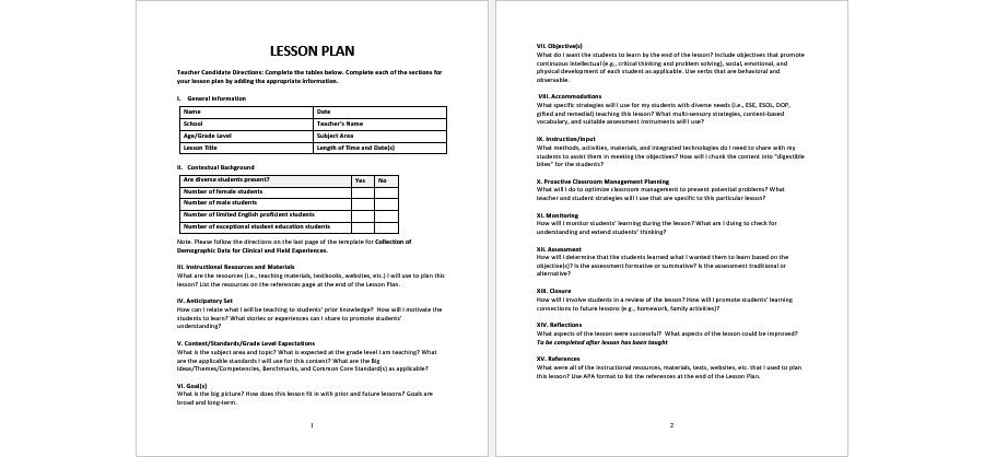 Download Lesson Plan Template for MS Word