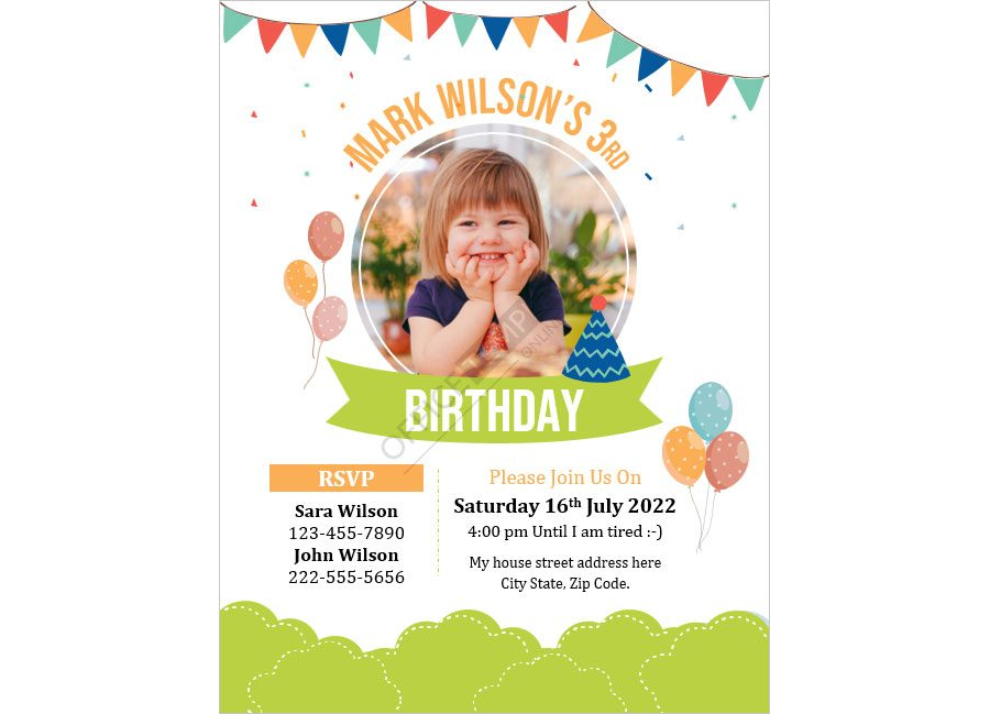 Party Invitation Card Template for Baby's 3rd Birthday - MS Word